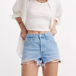 Levi's Premium 501 Original Fit Shorts, Sz 26, Light Wash Festival Button-Fly